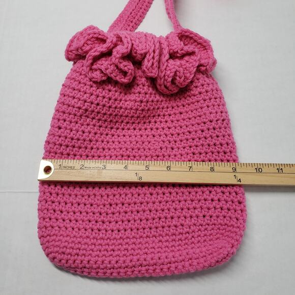 Crochet Shoulder Bag Pink Medium Purse Handmade Ruffle Dollcore Coquette Spring - Picture 5 of 12